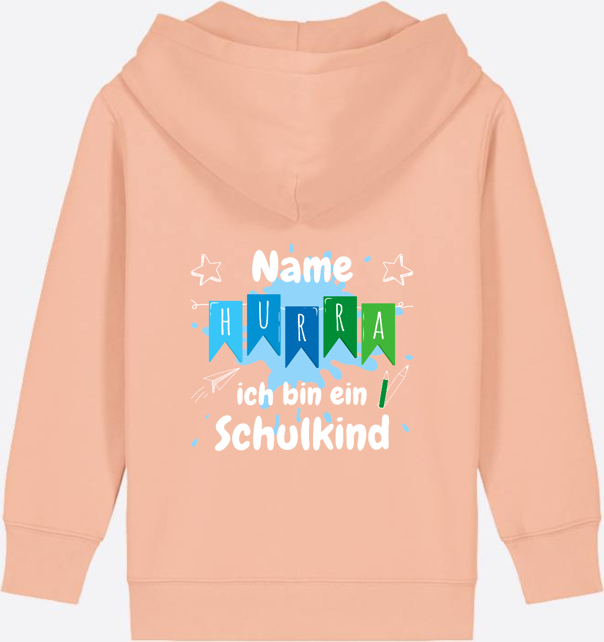 Kinder Zip-Hoodie "Hurra ich bin Schulkind" mit Name - Fraiche Peche