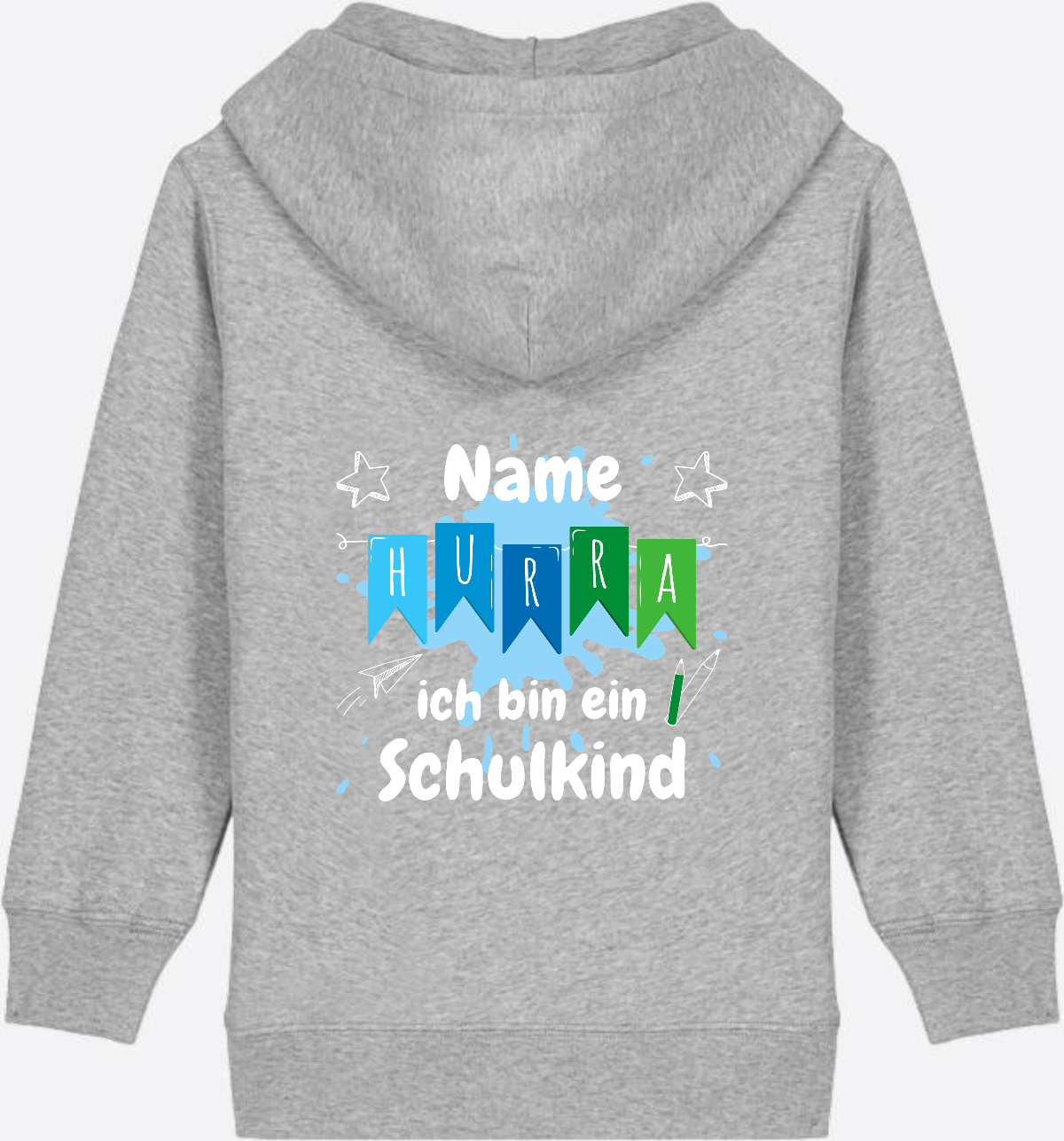 Kinder Zip-Hoodie "Hurra ich bin Schulkind" mit Name - Heather Grey