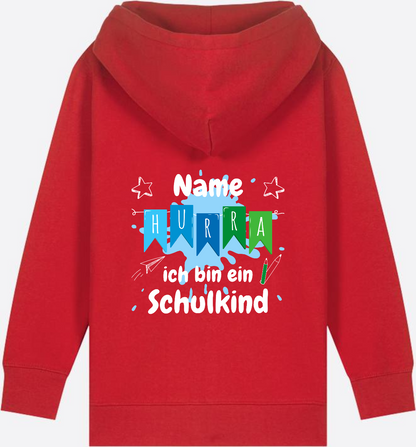 Kinder Zip-Hoodie "Hurra ich bin Schulkind" mit Name - Red