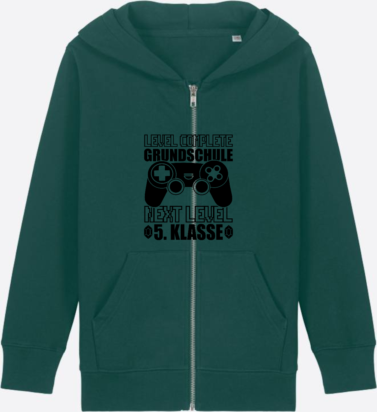 Kinder Zip-Hoodie Next Level 5. Klasse mit Name - Glazed Green Herzseite