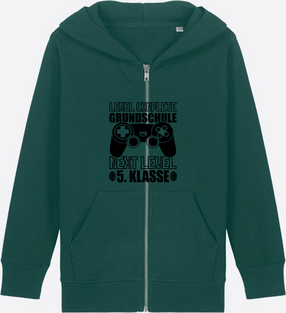 Kinder Zip-Hoodie Next Level 5. Klasse mit Name - Glazed Green Herzseite