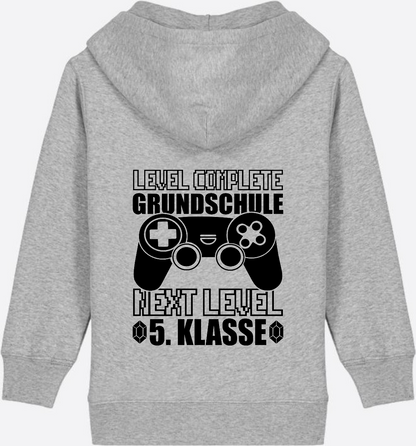 Kinder Zip-Hoodie Next Level 5. Klasse mit Name - Heather Grey