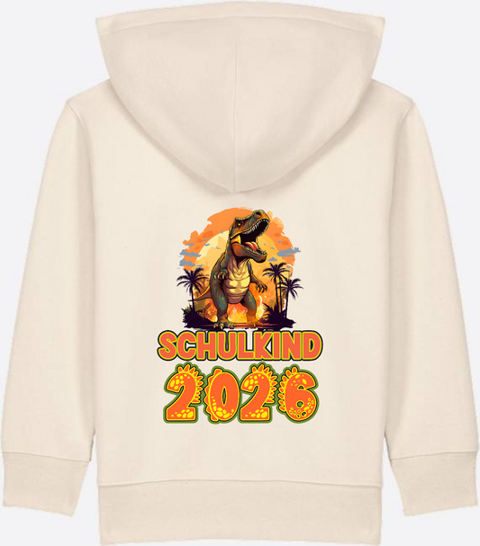 Kinder Zip-Hoodie Schulkind 2026 Dinosaurier mit Wunschname - Natural Raw