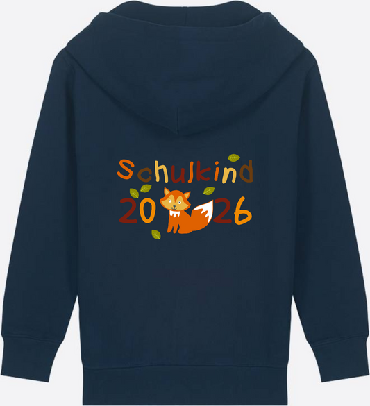 Kinder Zip-Hoodie Schulkind 2026 Fuchs - Personalisiert - French Navy