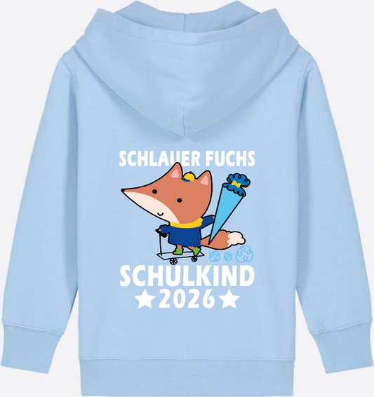 Kinder Zip-Hoodie Schulkind 2026 Schlauer Fuchs mit Name - Blue Soul