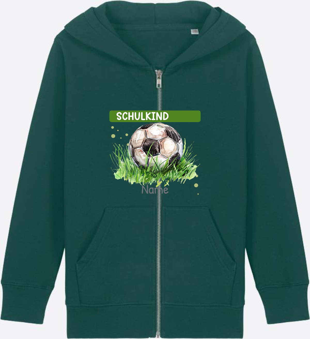 Kinder Zip-Hoodie zur Einschulung – Geschenk mit Namen - Glazed Green Herzseite