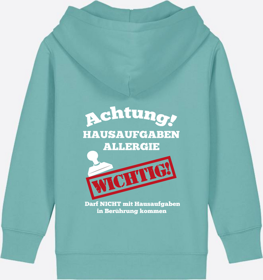 Kinder Zip-Hoodie zur Einschulung: Hausaufgaben Allergie - Teal Monstera