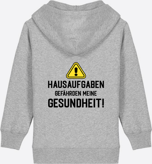 Kinder Zip-Hoodie zur Einschulung: Hausaufgaben Warnschild - Heather Grey