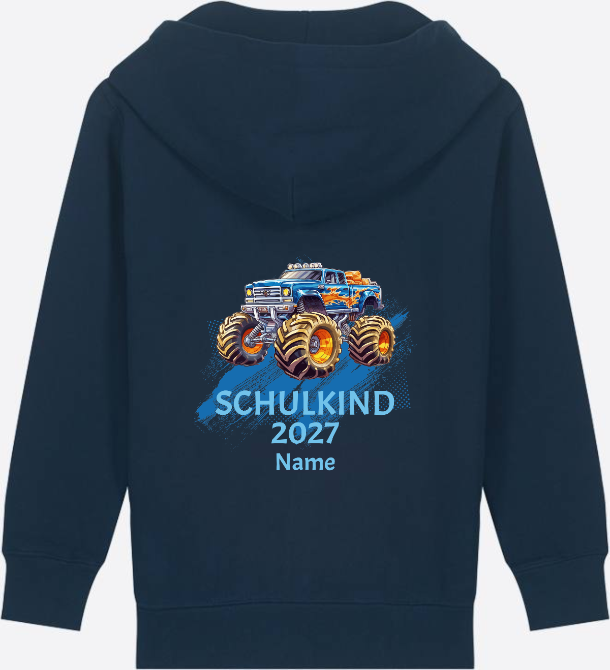 Kinder Zip-Hoodie zur Einschulung: Monstertruck mit Name - French Navy