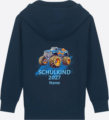 Kinder Zip-Hoodie zur Einschulung: Monstertruck mit Name - French Navy