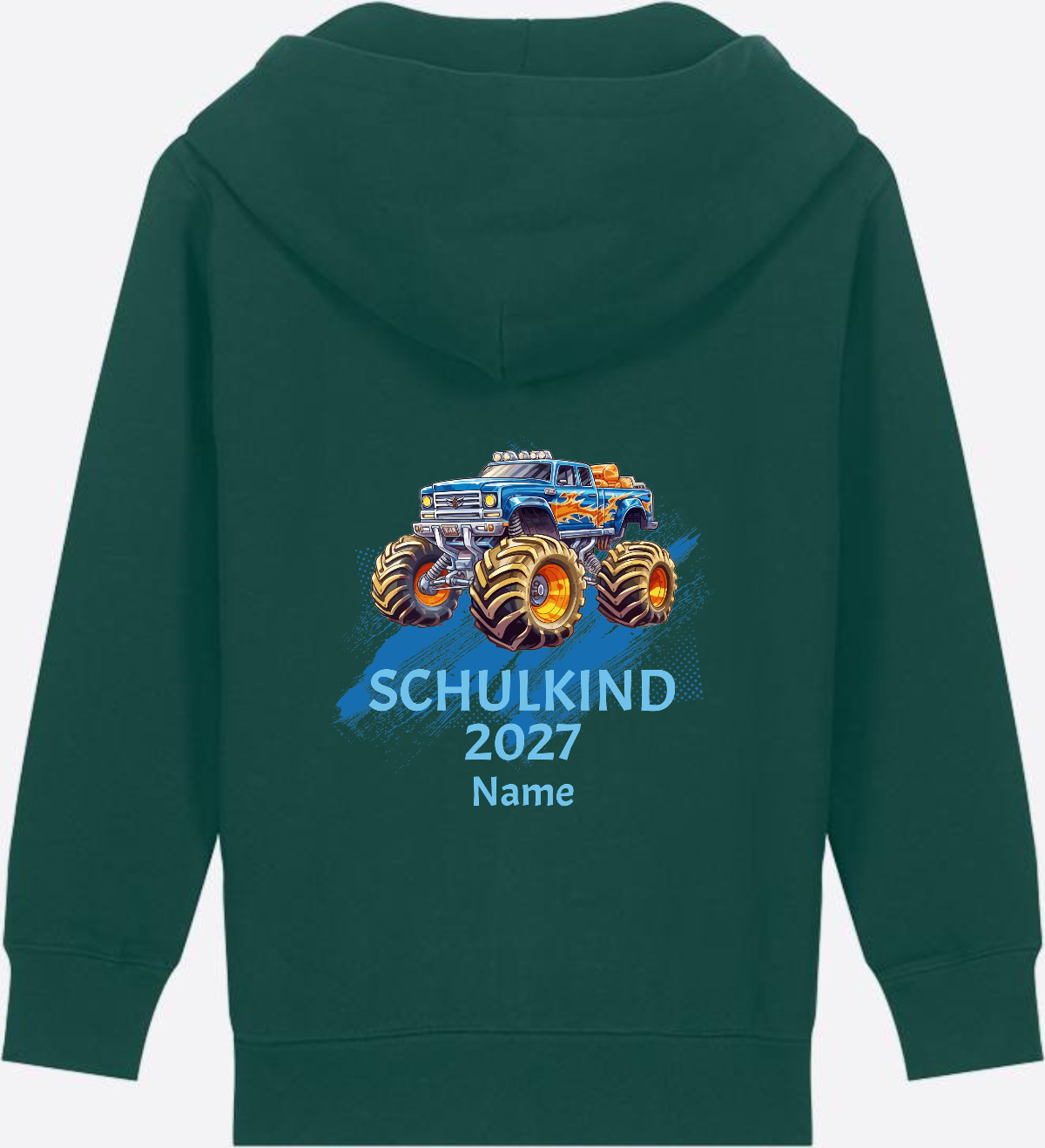 Kinder Zip-Hoodie zur Einschulung: Monstertruck mit Name - Glazed Green