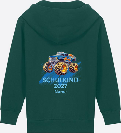 Kinder Zip-Hoodie zur Einschulung: Monstertruck mit Name - Glazed Green