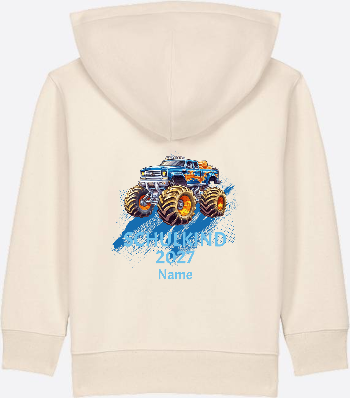 Kinder Zip-Hoodie zur Einschulung: Monstertruck mit Name - Natural Raw