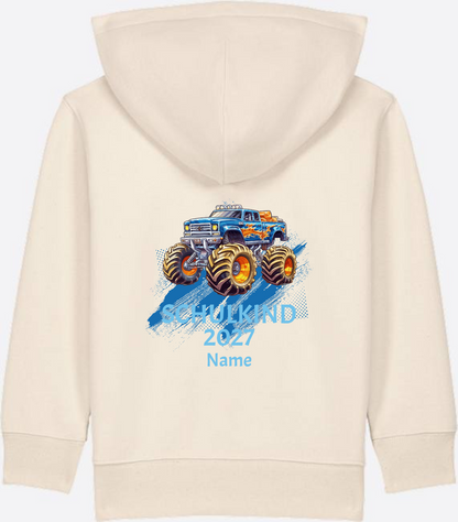 Kinder Zip-Hoodie zur Einschulung: Monstertruck mit Name - Natural Raw