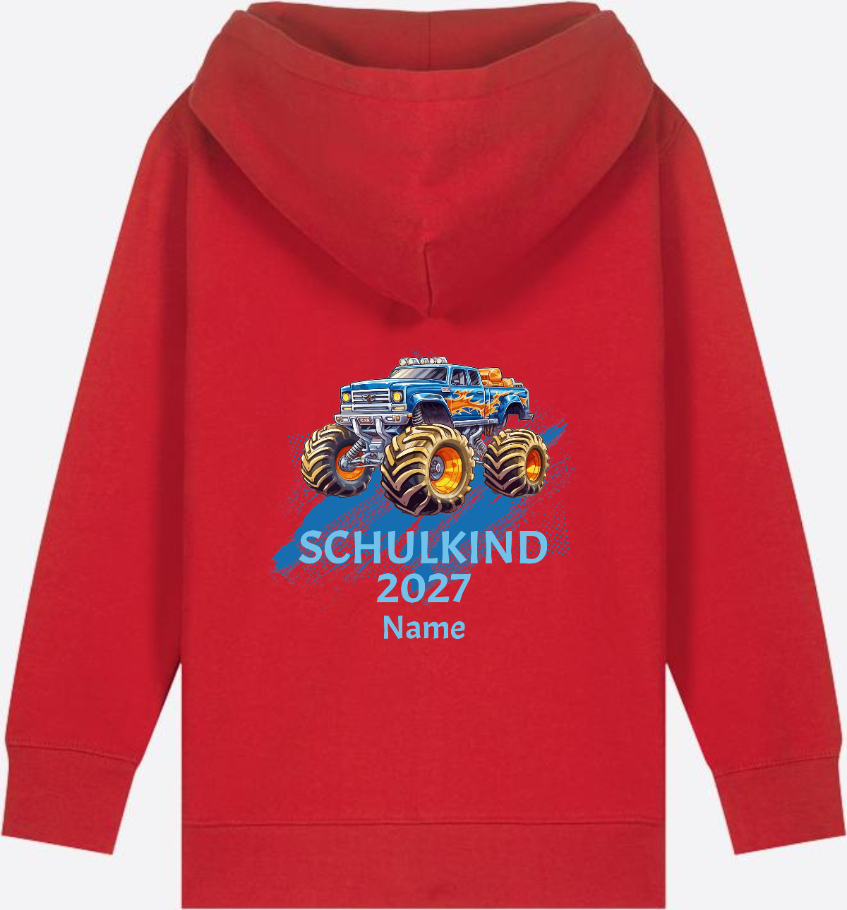 Kinder Zip-Hoodie zur Einschulung: Monstertruck mit Name - Red