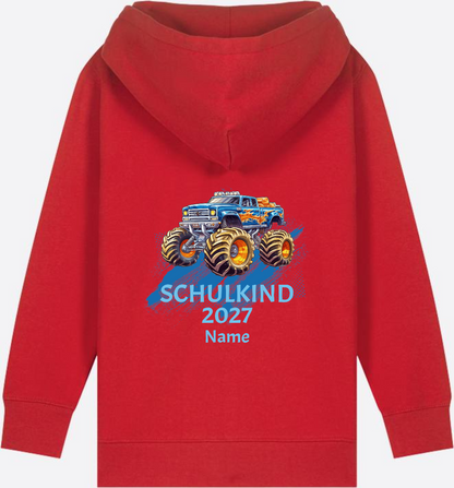 Kinder Zip-Hoodie zur Einschulung: Monstertruck mit Name - Red