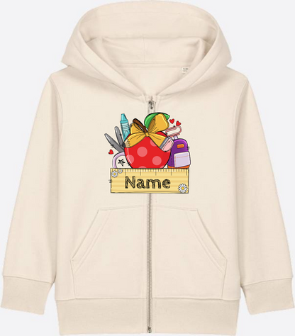 Kinder Zip-Hoodie zur Einschulung – Personalisiert mit Name - Natural Raw Herzseite