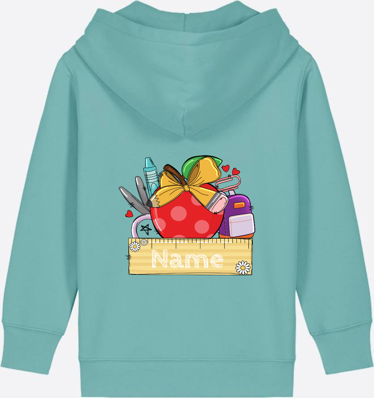 Kinder Zip-Hoodie zur Einschulung – Personalisiert mit Name - Teal Monstera