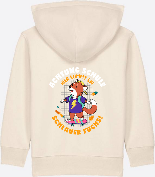 Kinder Zip-Hoodie zur Einschulung: Schlauer Fuchs mit Namen - Natural Raw