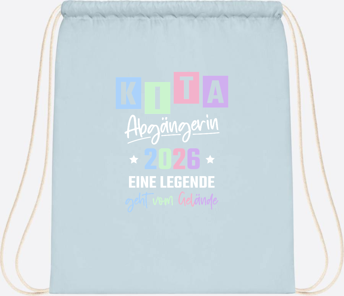 Kita Abgängerin 2026 Turnbeutel – Eine Legende geht - Pastel Blue/White