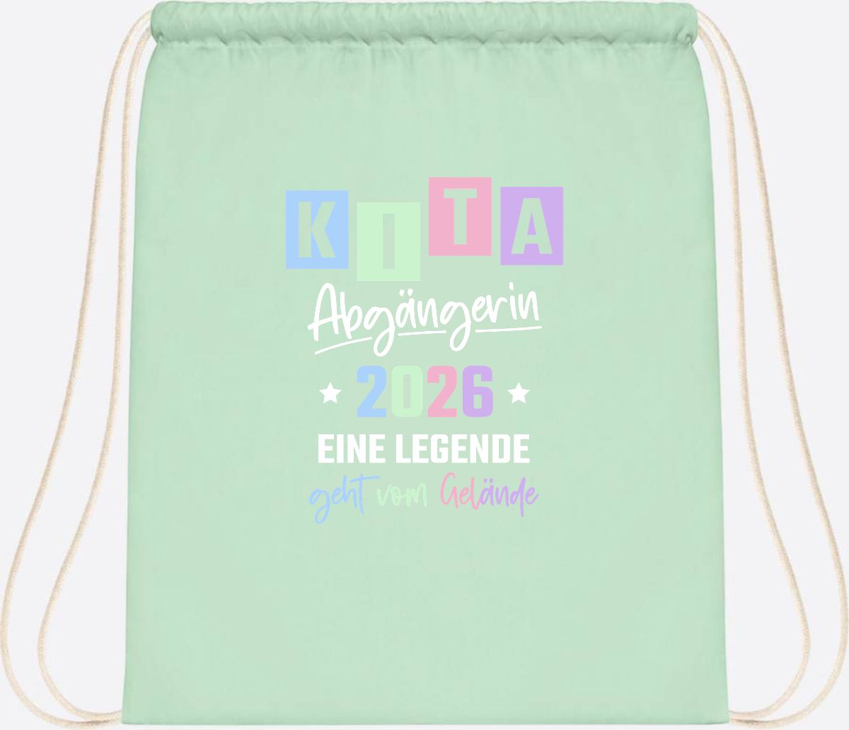Kita Abgängerin 2026 Turnbeutel – Eine Legende geht - Pastel Mint/White
