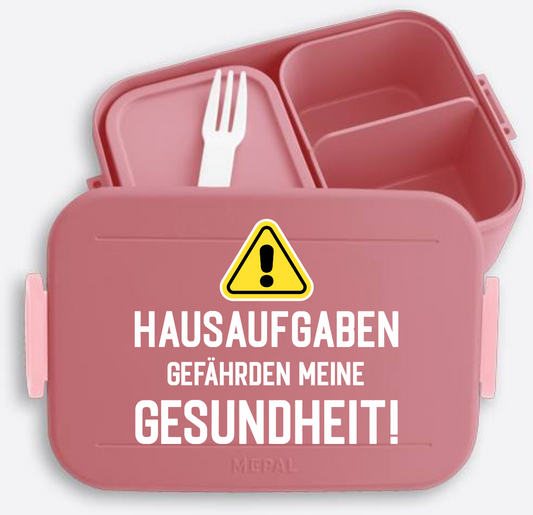 Lustige Brotdose zur Einschulung mit Name - Hausaufgaben Warnschild - Vivid Mauve