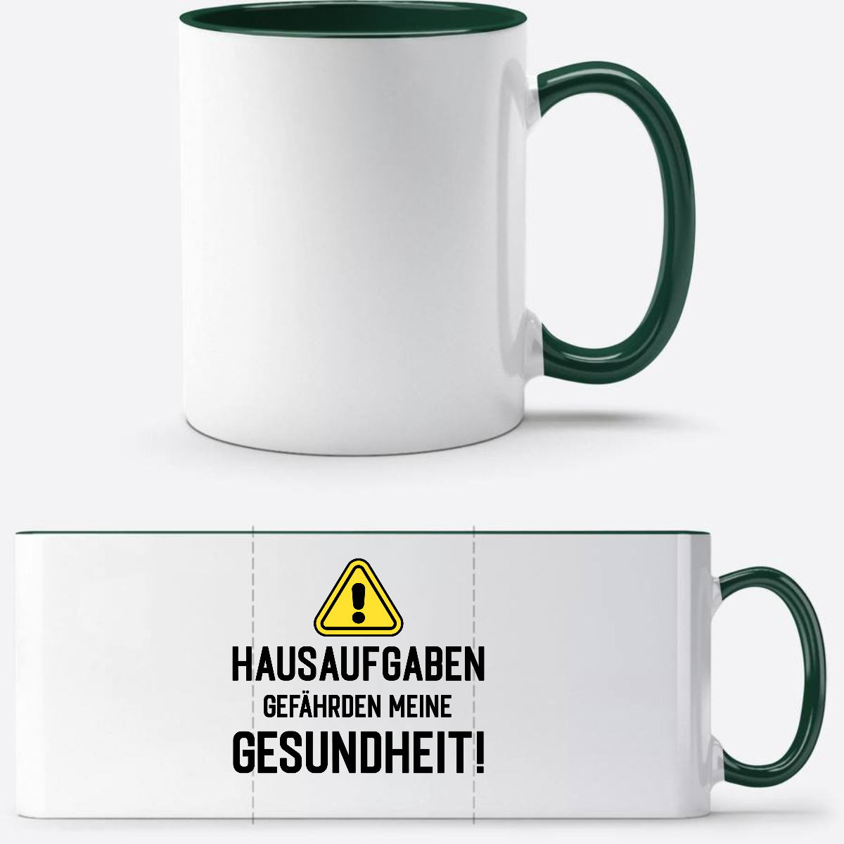 Lustige Tasse zur Einschulung: Hausaufgaben Warnschild mit Name - White/Petrol