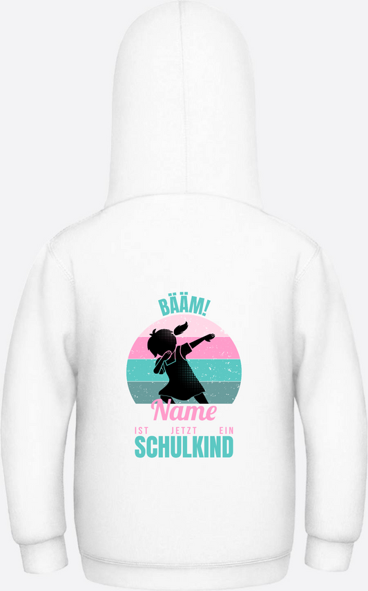 Mädchen Hoodie BÄÄM Schulkind mit Name – Geschenk Einschulung - Arctic White