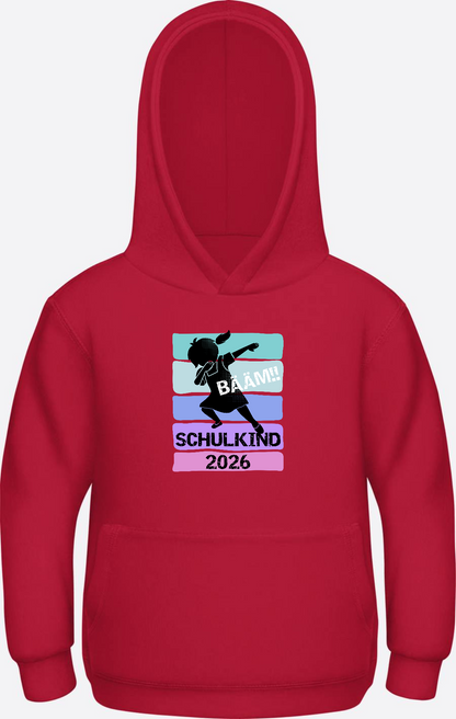 Mädchen Hoodie Schulkind 2026 Bääm! – Geschenk Einschulung - Fire Red Herzseite
