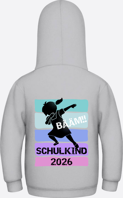 Mädchen Hoodie Schulkind 2026 Bääm! – Geschenk Einschulung - Heather Grey