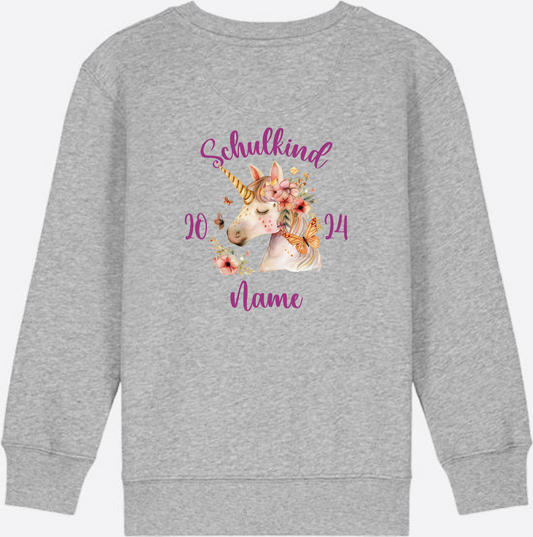 Mädchen Sweatshirt zur Einschulung – Personalisiert mit Name - Heather Grey