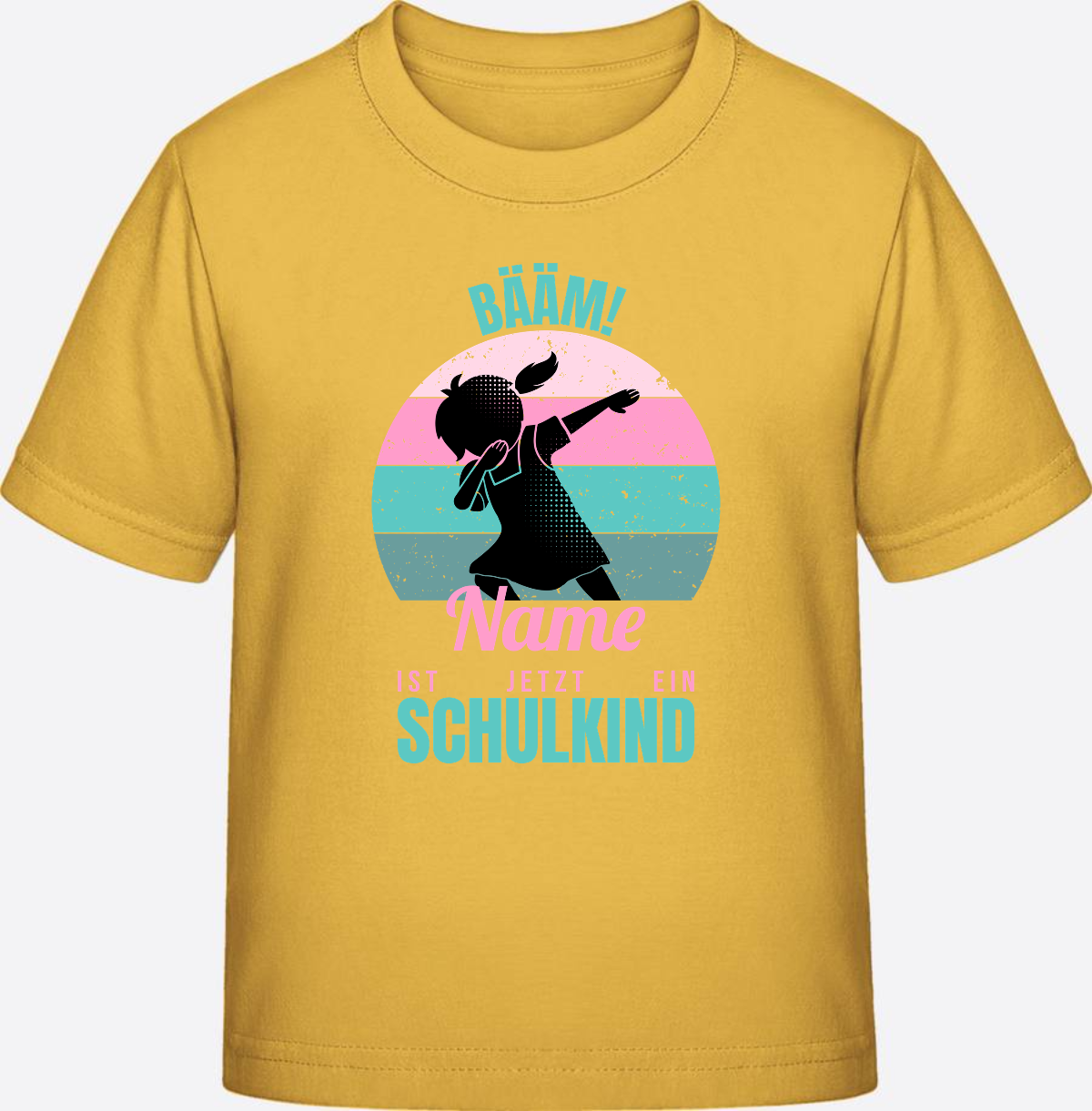 Mädchen T-Shirt BÄÄM Schulkind – Personalisiert mit Name - Gold