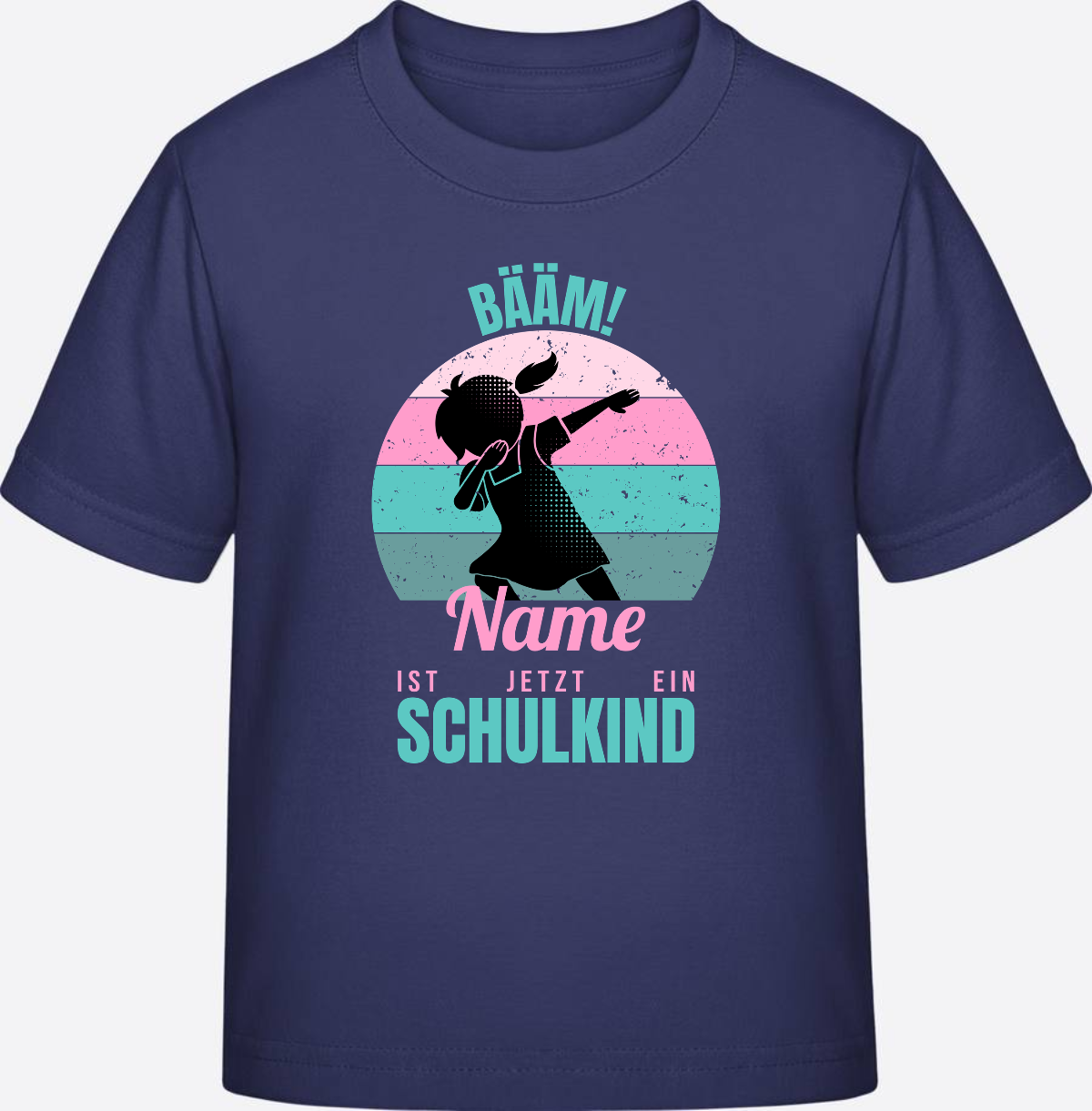 Mädchen T-Shirt BÄÄM Schulkind – Personalisiert mit Name - Indigo
