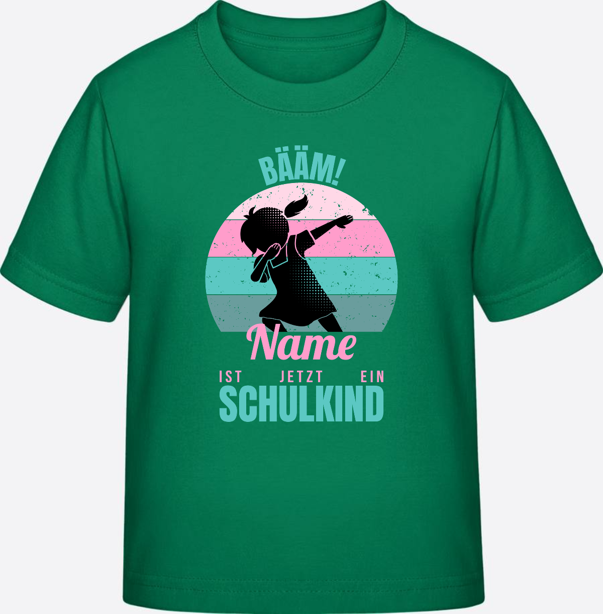 Mädchen T-Shirt BÄÄM Schulkind – Personalisiert mit Name - Kelly Green