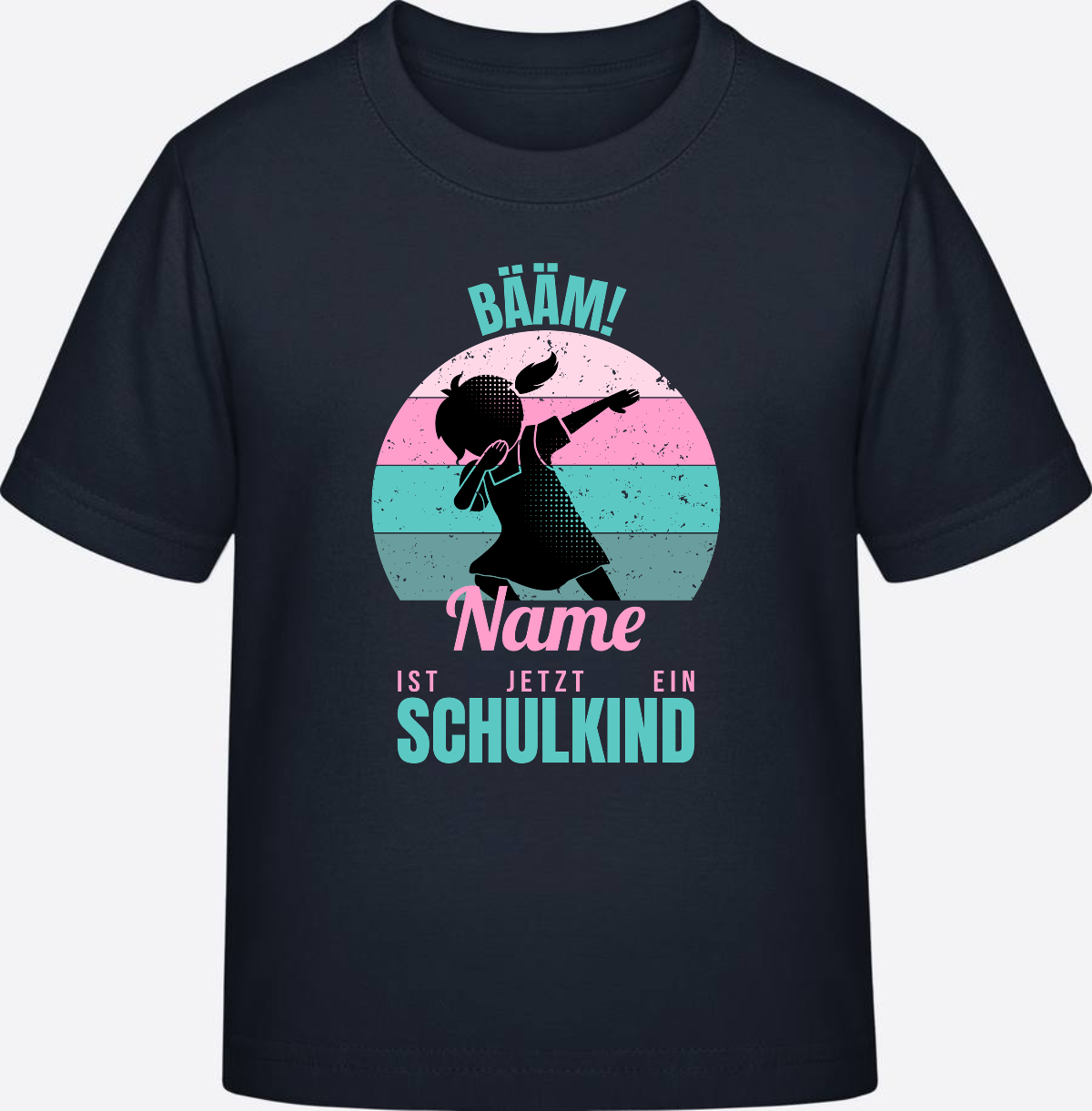 Mädchen T-Shirt BÄÄM Schulkind – Personalisiert mit Name - Navy