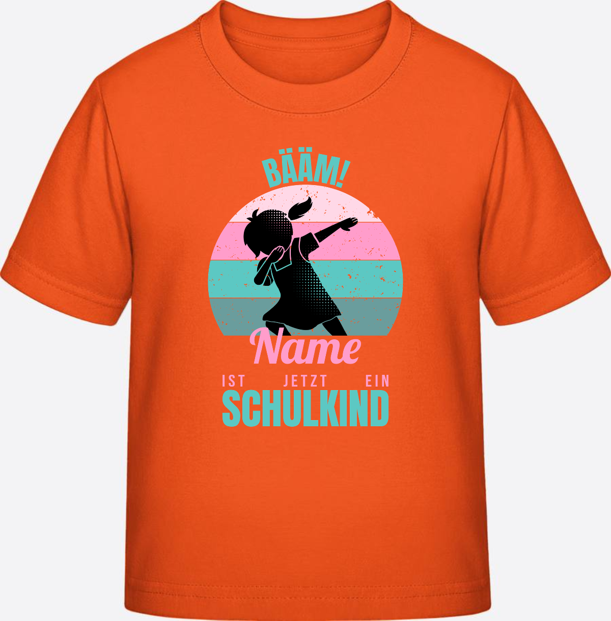 Mädchen T-Shirt BÄÄM Schulkind – Personalisiert mit Name - Orange