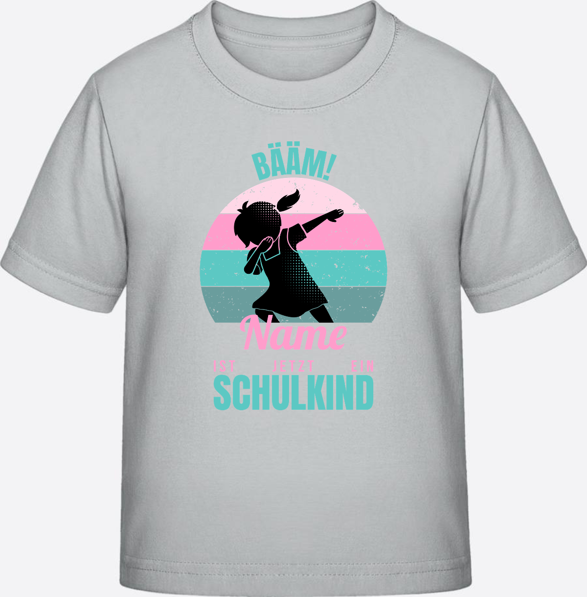 Mädchen T-Shirt BÄÄM Schulkind – Personalisiert mit Name - Pacific Grey