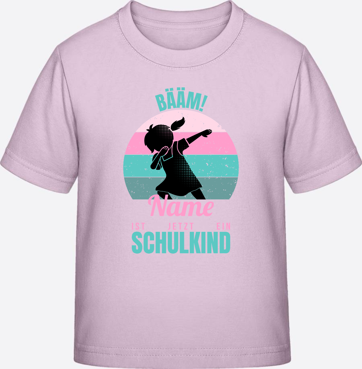 Mädchen T-Shirt BÄÄM Schulkind – Personalisiert mit Name - Pink Sixties