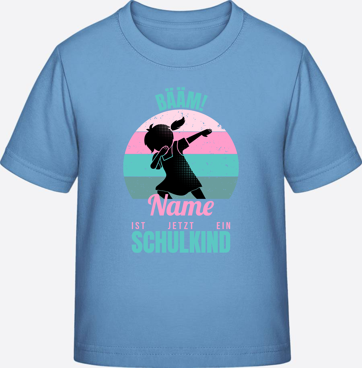 Mädchen T-Shirt BÄÄM Schulkind – Personalisiert mit Name - Sky Blue
