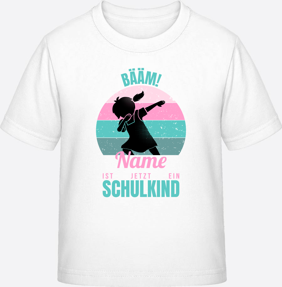 Mädchen T-Shirt BÄÄM Schulkind – Personalisiert mit Name - White