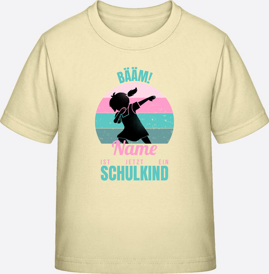Mädchen T-Shirt Einschulung – BÄÄM Schulkind mit Wunschname - Butter
