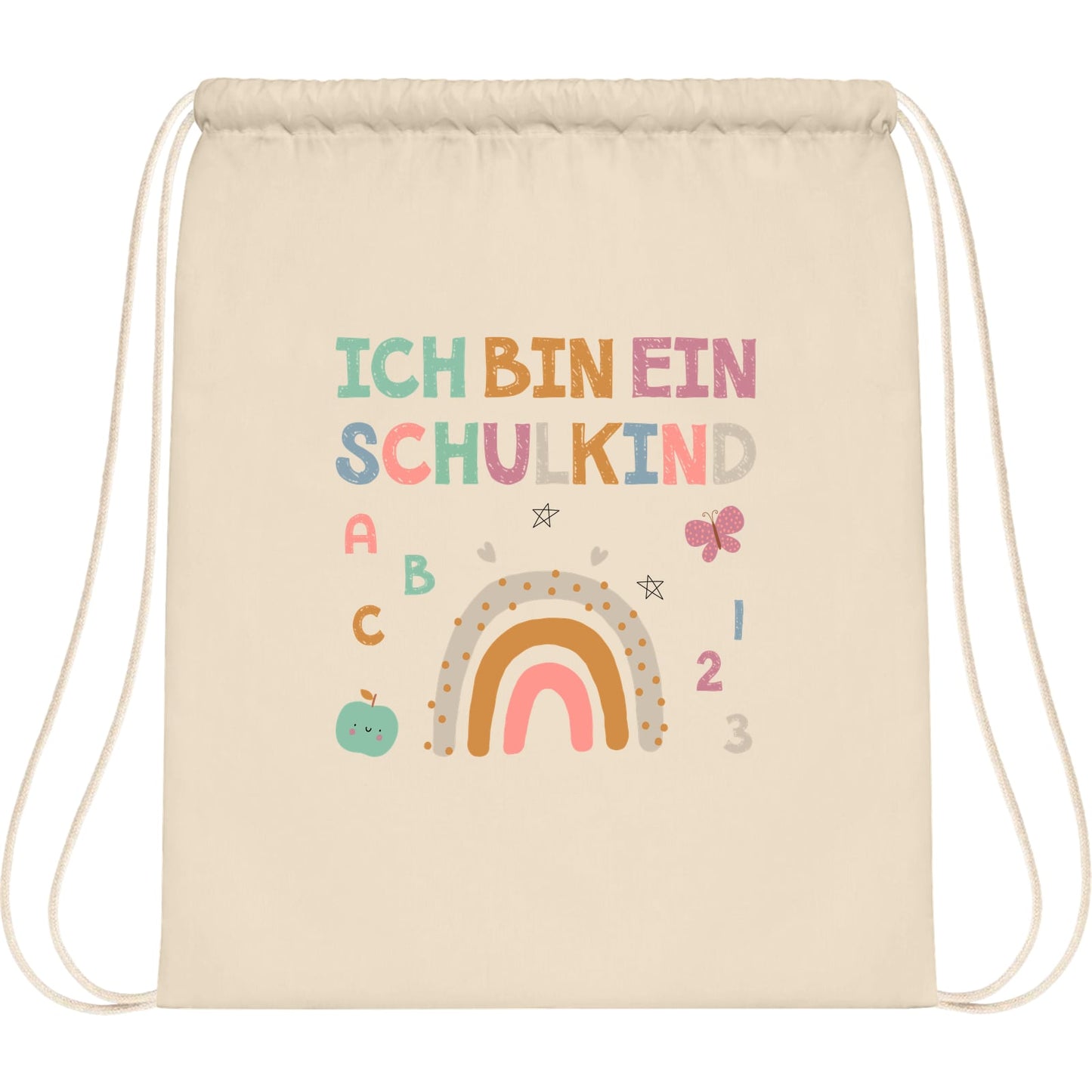 Turnbeutel Einschulung Schulkind – Regenbogen mit ABC & Zahlen