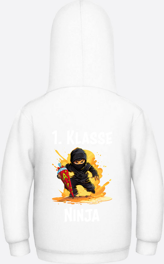 Ninja Hoodie zur Einschulung – Schulkind 1. Klasse personalisiert - Arctic White