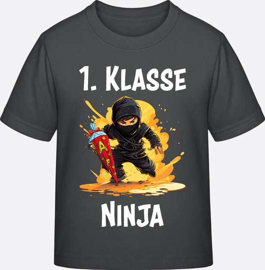Ninja Schulkind T-Shirt zur Einschulung – 1. Klasse - Anthracite