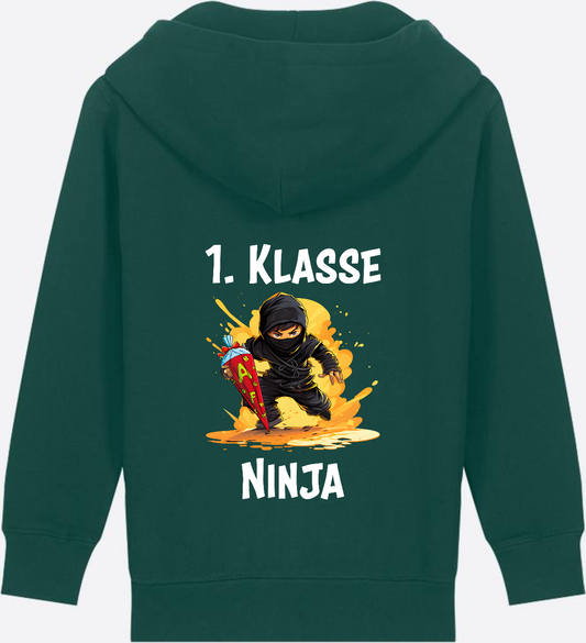 Ninja Schulkind Zip-Hoodie – Geschenk zur Einschulung - Glazed Green