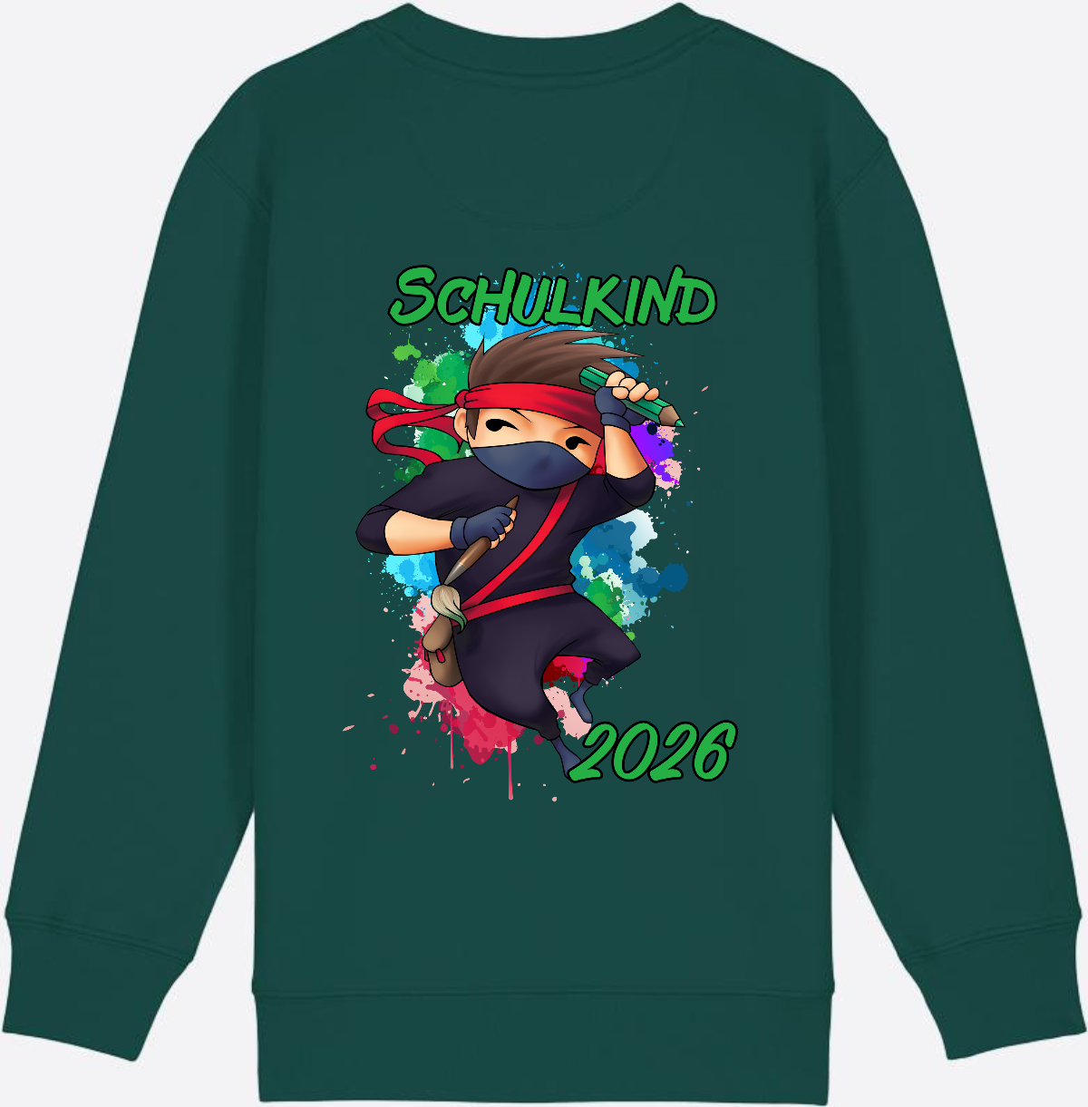 Ninja Sweatshirt zur Einschulung 2026 – Personalisiert mit Namen - Glazed Green