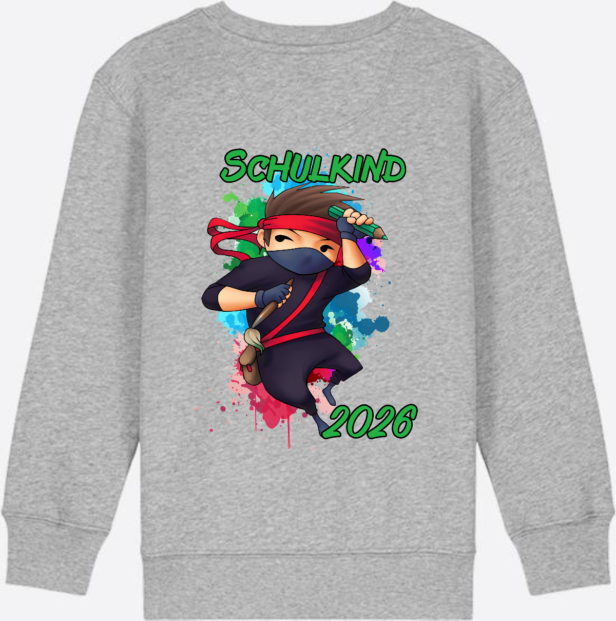 Ninja Sweatshirt zur Einschulung 2026 – Personalisiert mit Namen - Heather Grey