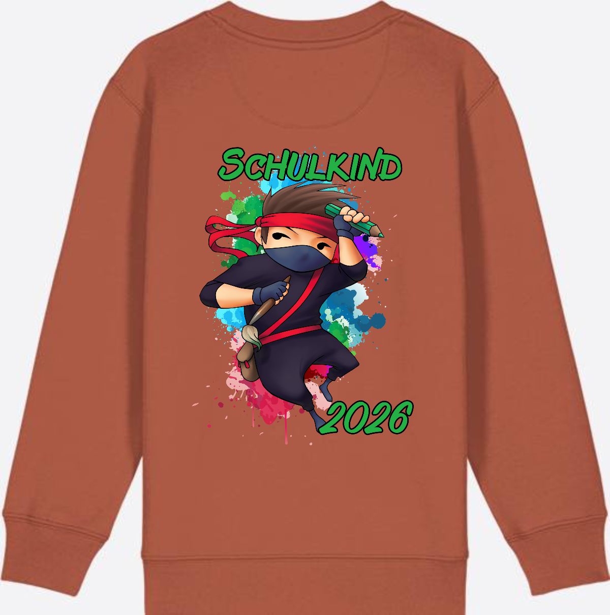 Ninja Sweatshirt zur Einschulung 2026 – Personalisiert mit Namen - Heritage Brown