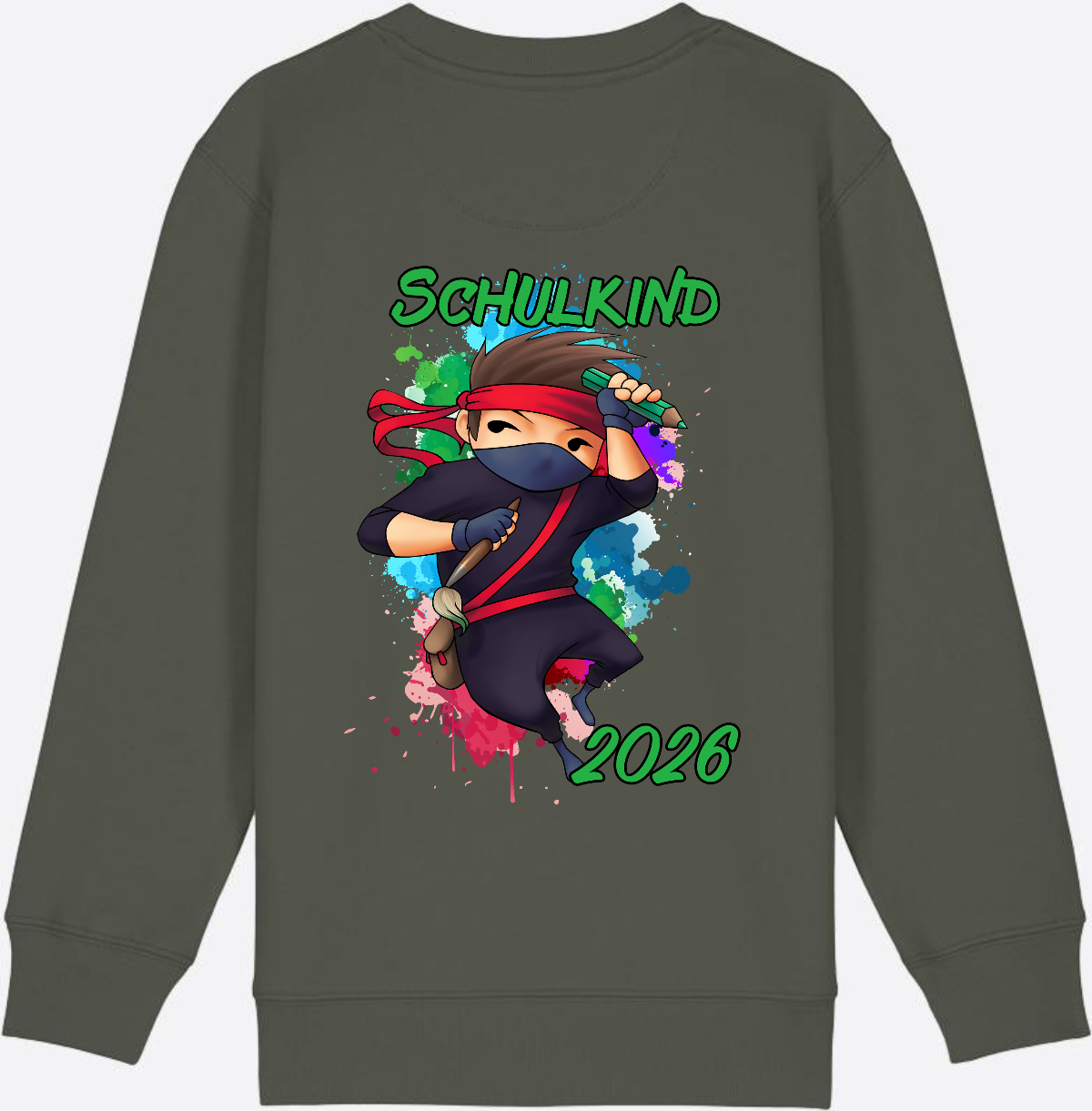 Ninja Sweatshirt zur Einschulung 2026 – Personalisiert mit Namen - Khaki