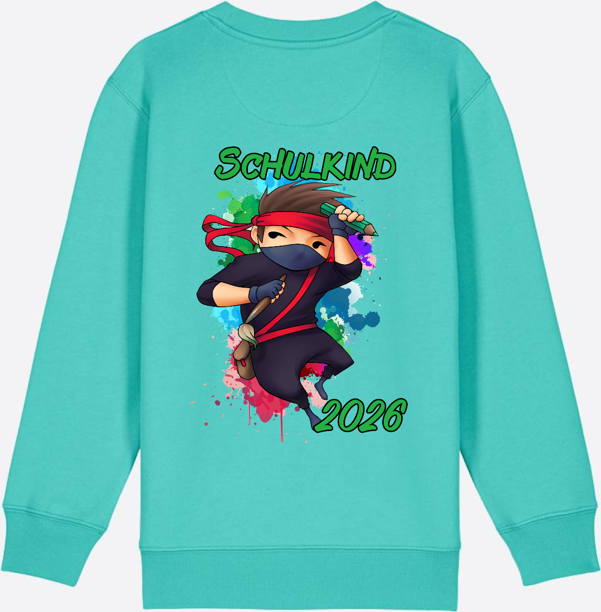 Ninja Sweatshirt zur Einschulung 2026 – Personalisiert mit Namen - Pool Blue
